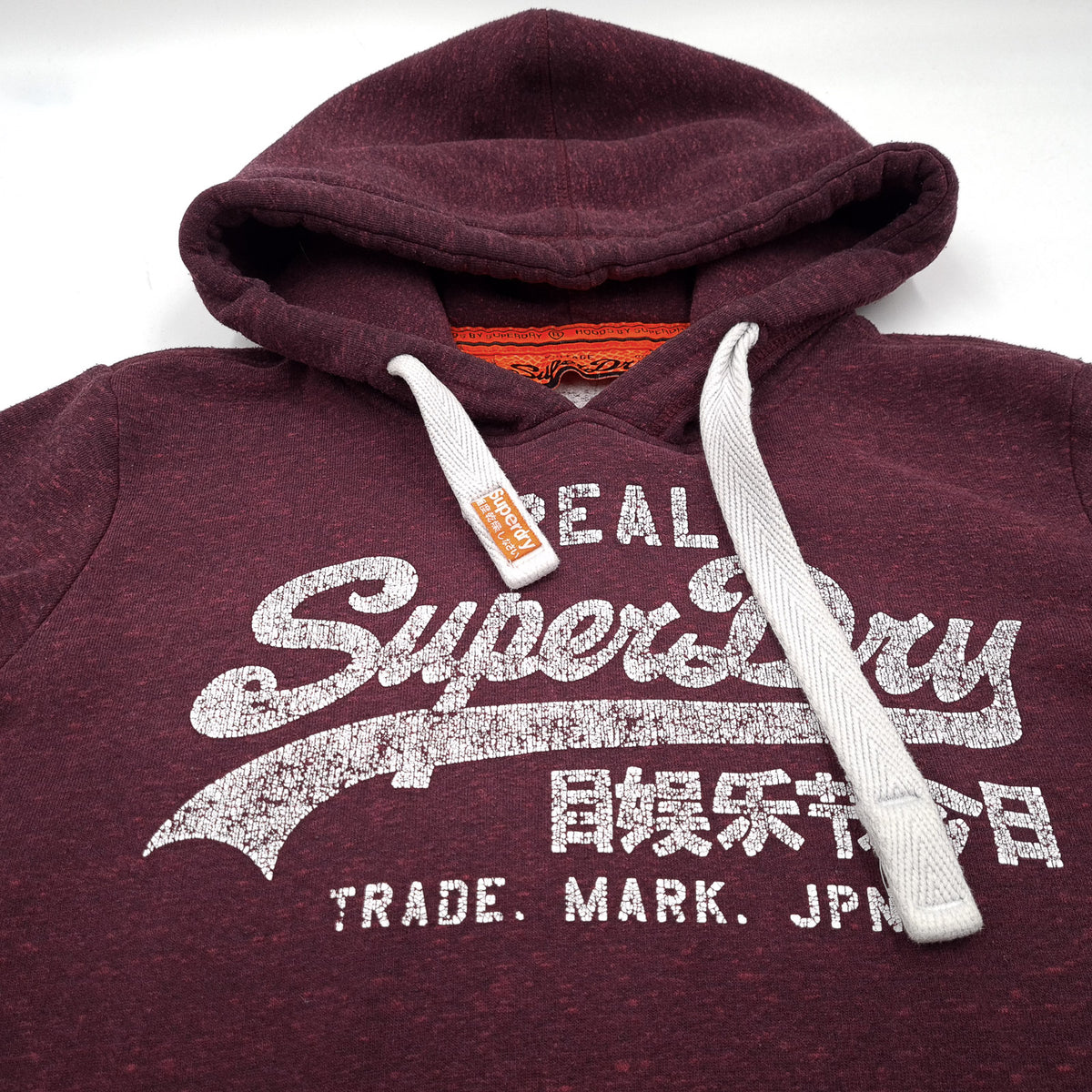 Superdry Pullover Hoodie Burgundy Cotton Hooded Sweatshirt Men Size M, detail view 3, image 5 of 8