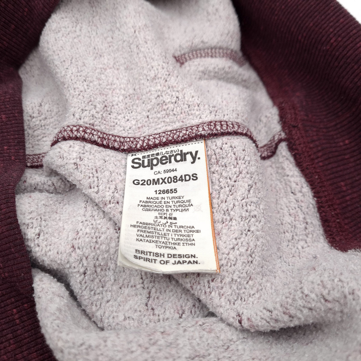 Superdry Pullover Hoodie Burgundy Cotton Hooded Sweatshirt Men Size M, detail view 4, image 6 of 8