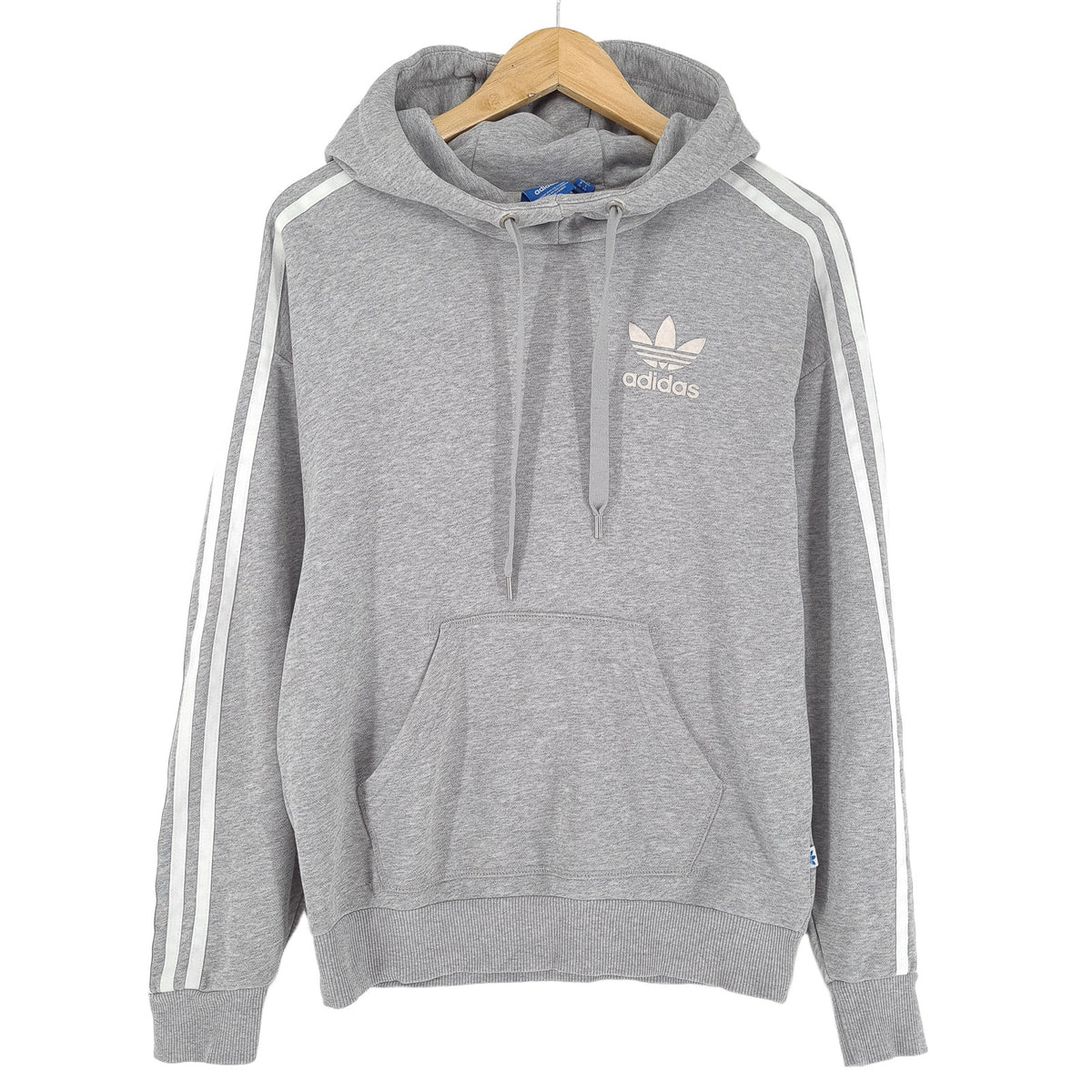 Adidas Vintage Pullover Hoodie Grey Cotton Classic Hooded Sweatshirt Women Size 34, front view, image 1 of 9