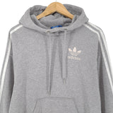 Adidas Vintage Pullover Hoodie Grey Cotton Classic Hooded Sweatshirt Women Size 34, back view, image 2 of 9