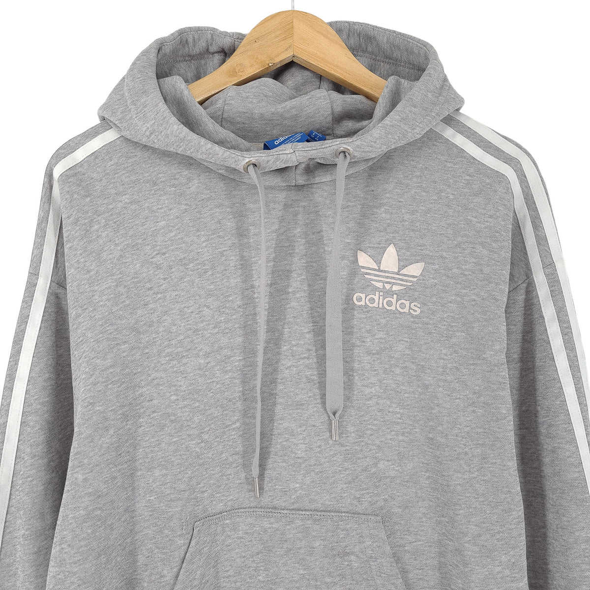 Adidas Vintage Pullover Hoodie Grey Cotton Classic Hooded Sweatshirt Women Size 34, back view, image 2 of 9
