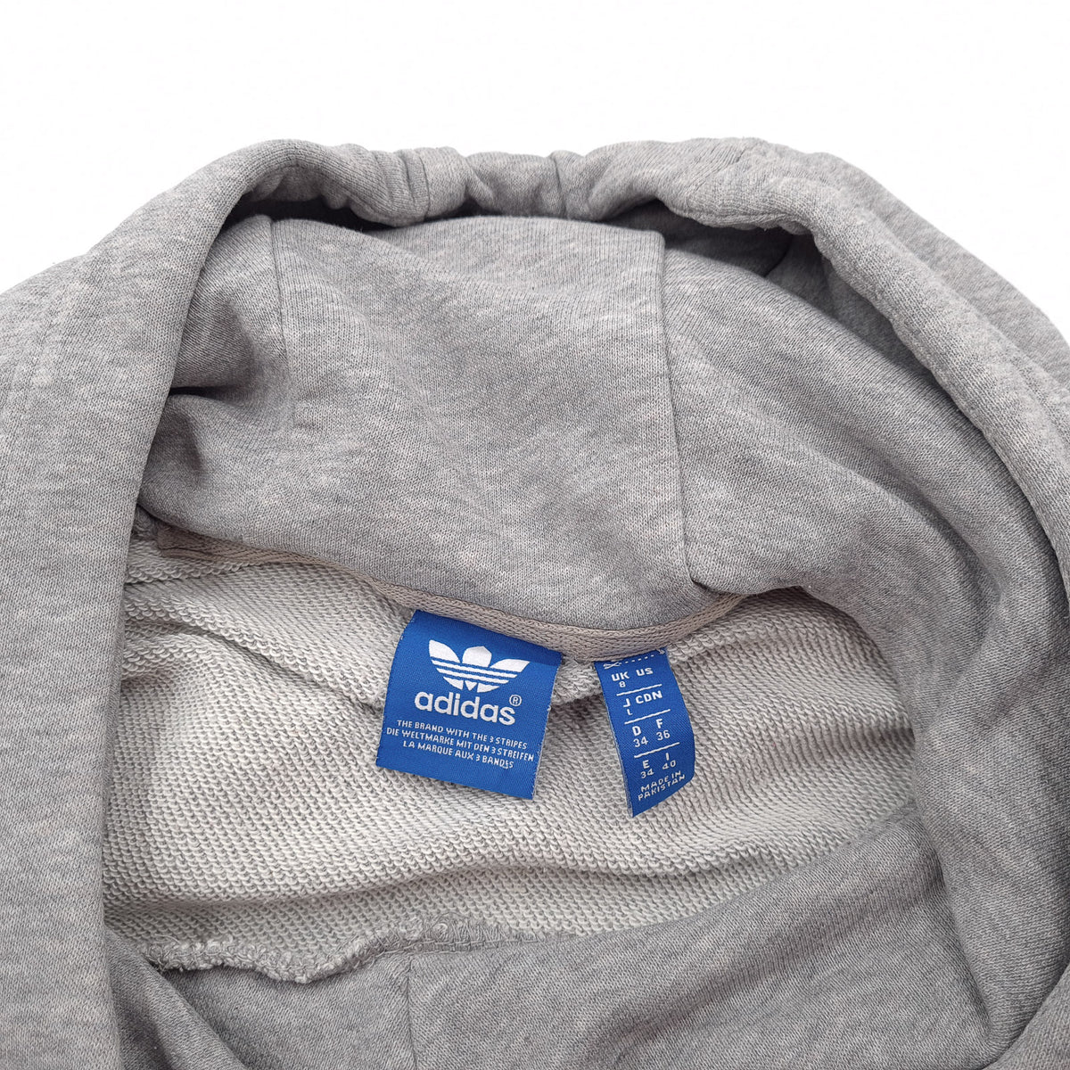 Adidas Vintage Pullover Hoodie Grey Cotton Classic Hooded Sweatshirt Women Size 34, detail view 2, image 4 of 9