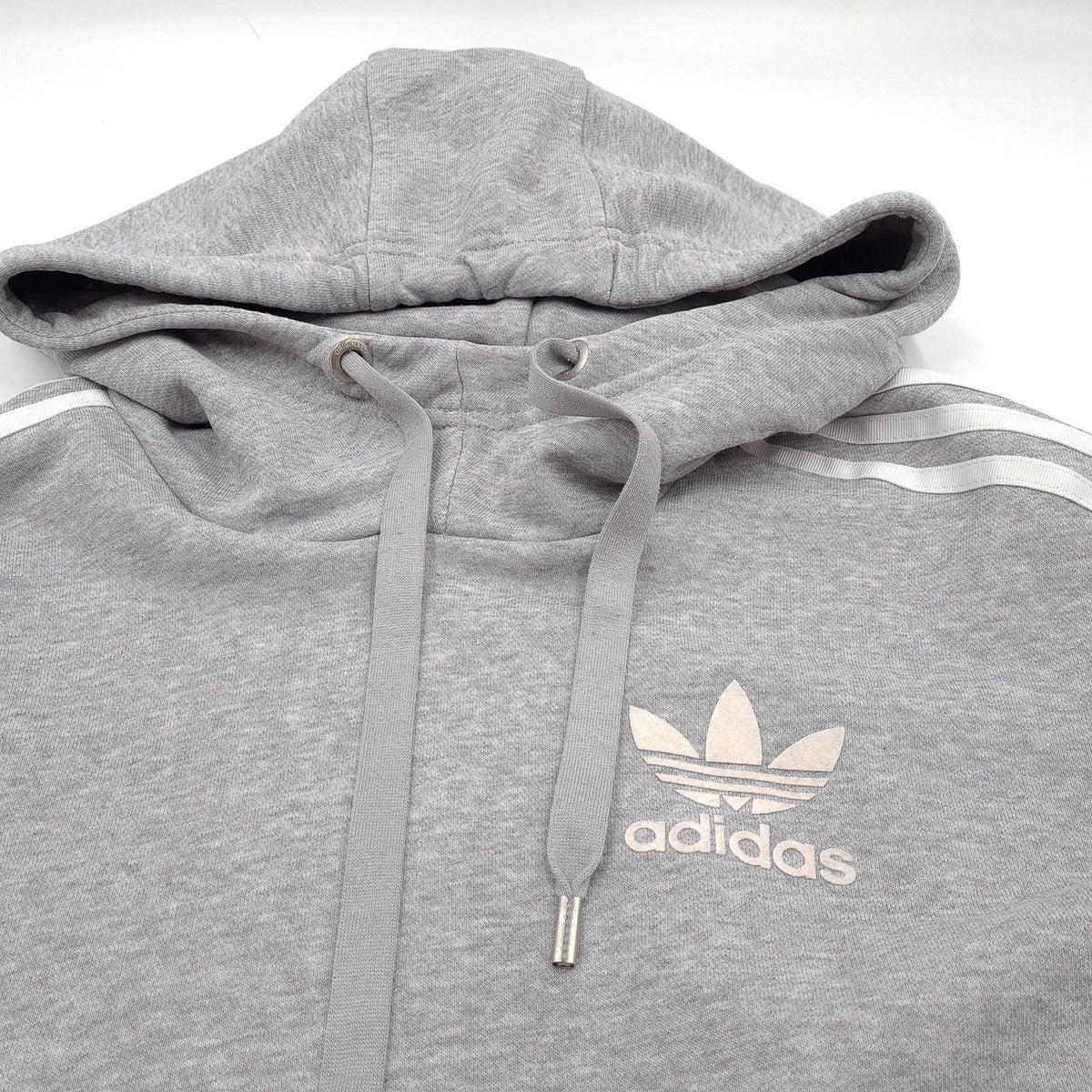 Adidas Vintage Pullover Hoodie Grey Cotton Classic Hooded Sweatshirt Women Size 34, detail view 3, image 5 of 9