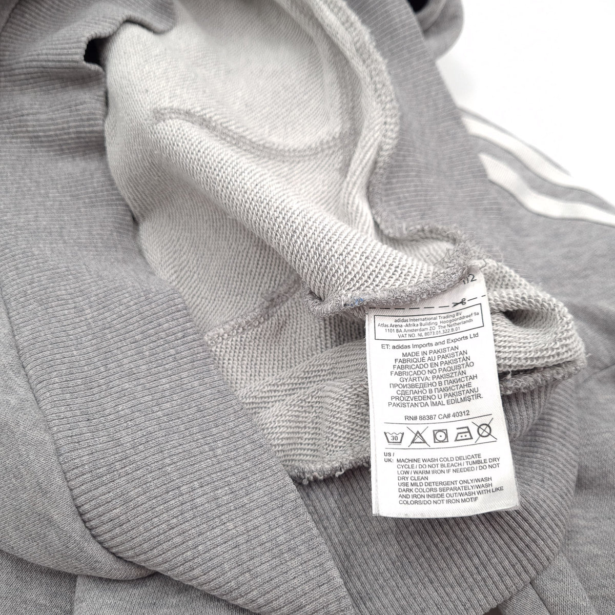 Adidas Vintage Pullover Hoodie Grey Cotton Classic Hooded Sweatshirt Women Size 34, detail view 4, image 6 of 9
