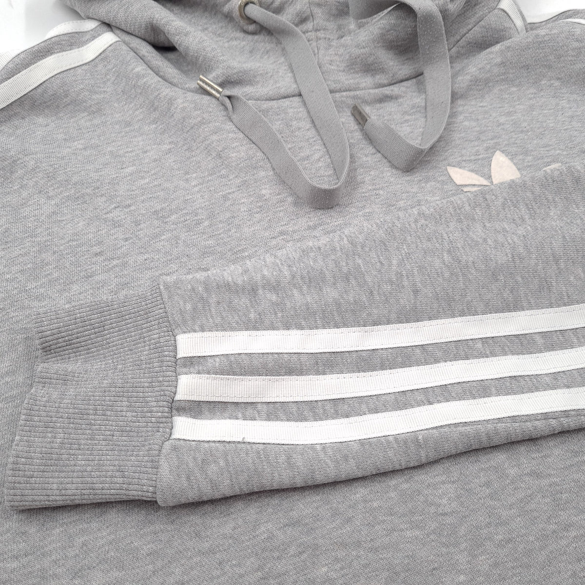 Adidas Vintage Pullover Hoodie Grey Cotton Classic Hooded Sweatshirt Women Size 34, detail view 6, image 8 of 9