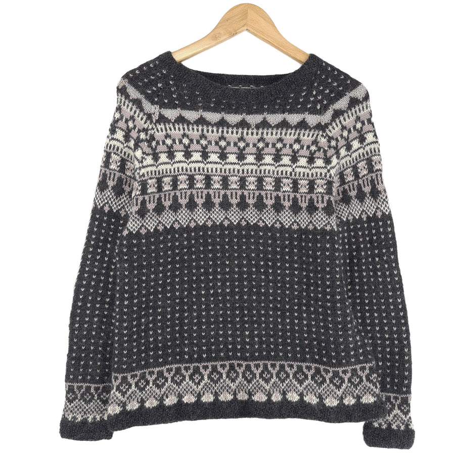 Nordic pull gris Scandinavian motif Fair Isle Vintage Warm maille Femme taille S
