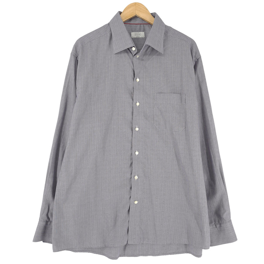 Eton Mens Formal Shirt Grey Check Cotton Business Classic Fit Size 18 46