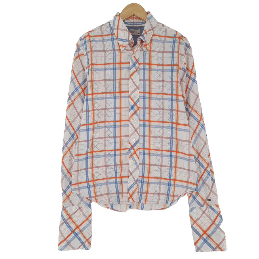 Tommy Hilfiger Vintage koszula bawełna w kratę z guzikami codzienne na co dzień Damskie rozmiar L