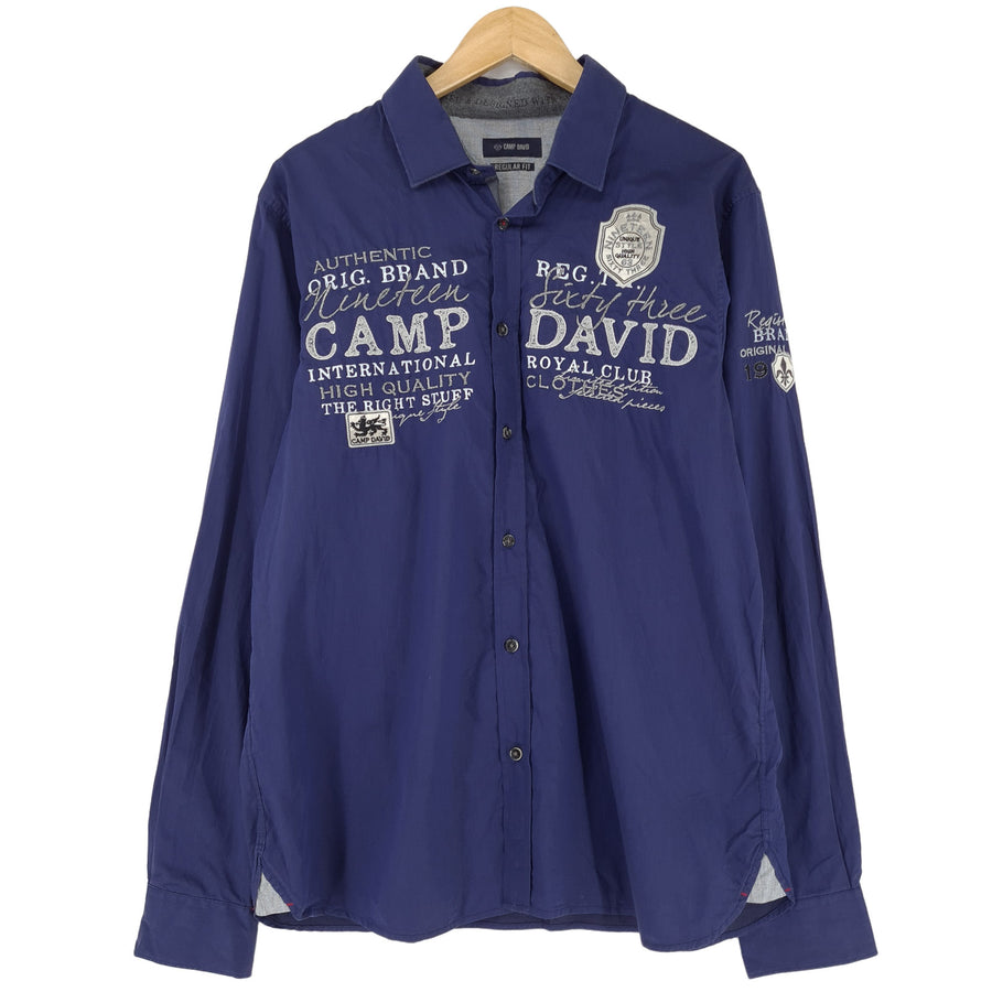 Camp David Herrenhemd blau Grafik Baumwolle mit Knopfleiste Freizeit Alltag Größe L