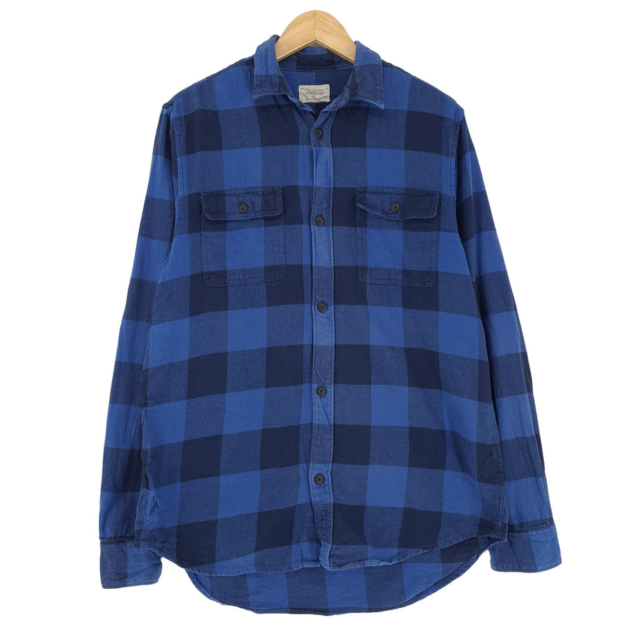 Nudie Vintage chemise homme bleu coton à carreaux boutonné décontracté quotidien classique taille S