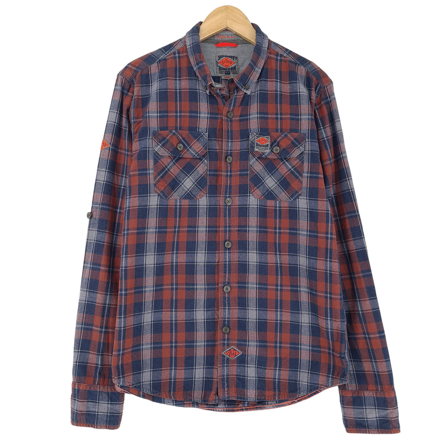 Superdry kariertes Herrenhemd aus Baumwolle mit Knopfleiste Freizeit Alltag klassisch Größe L