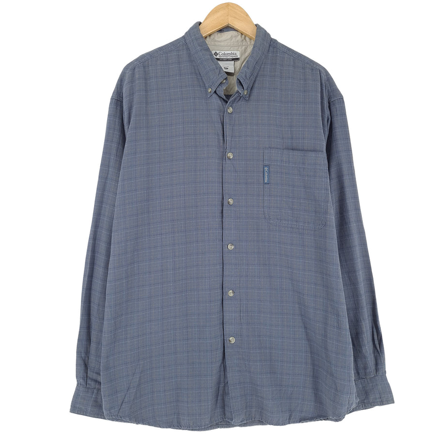 Columbia Vintage Herrenhemd blau karierte Baumwolle mit Knopfleiste Freizeit Alltag Größe XL