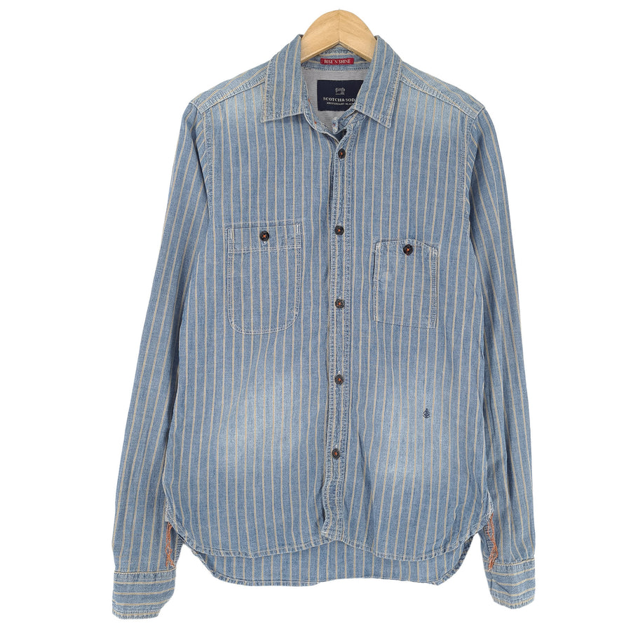 Scotch & Soda Herrenhemd gestreift Baumwolle mit Knopfleiste Freizeit Alltag Größe M