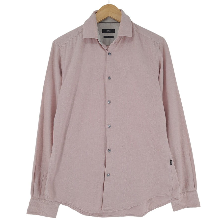 Hugo Boss Herrenhemd Pink Baumwolle mit Knopfleiste Slim Fit Freizeit Alltag Größe S