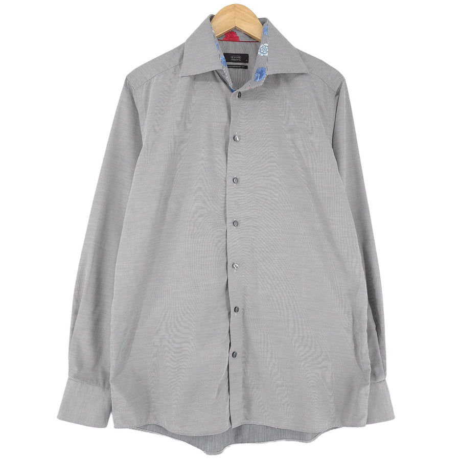 Eton Mens Formal Shirt Grey Striped Cotton Business Size 16 41