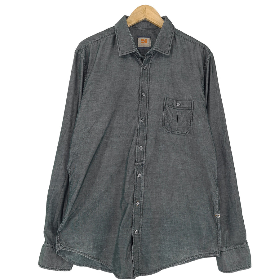 Hugo Boss Vintage męska koszula szary z guzikami codzienne na co dzień klasyczne rozmiar XL