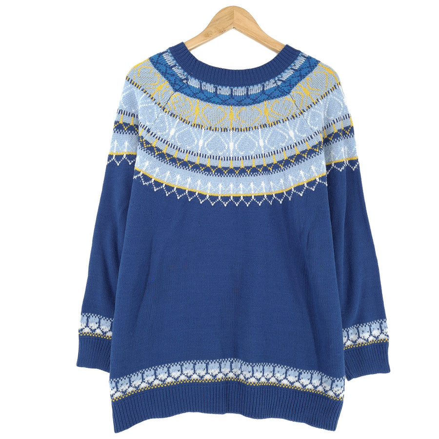 Nordic pull bleu Scandinavian motif Fair Isle Vintage Warm maille Femme taille L