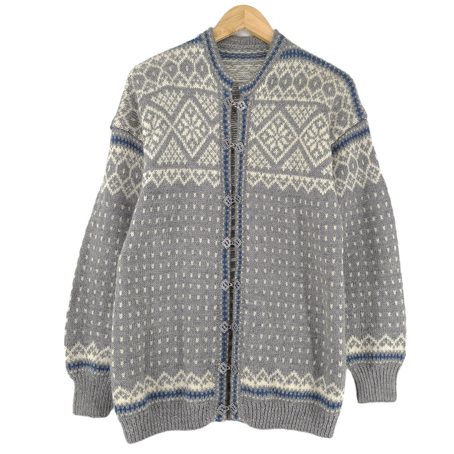 gilet gris Nordic Scandinavian motif Fair Isle Vintage Warm maille Femme taille XL