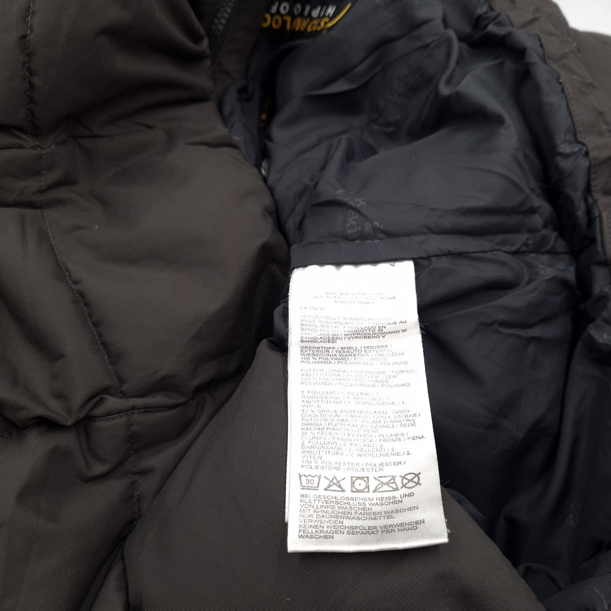 Jack Wolfskin Vintage Puffer Down Jacket Grey Water Resistant Hooded Women Size XS, detail view 5, image 7 of 9