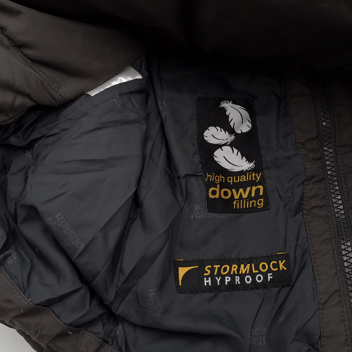 Jack Wolfskin Vintage Puffer Down Jacket Grey Water Resistant Hooded Women Size XS, detail view 6, image 8 of 9