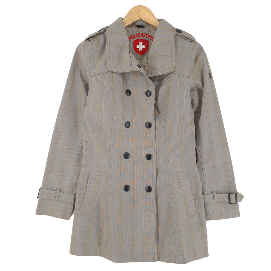 Wellensteyn Vintage Trench Mantel Raja Beige gestreift wasserdicht Damen Größe XS