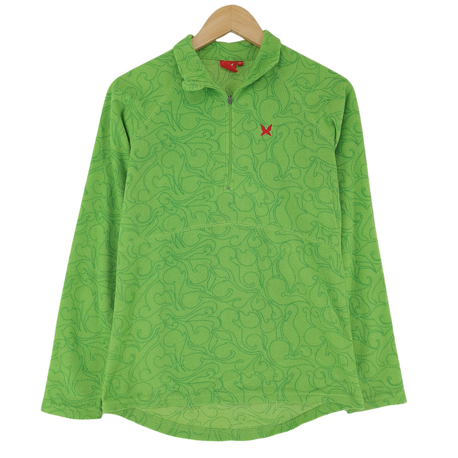 Kari Traa Vintage Fleece Jacke grün geometrisch Microfleece mit Reißverschluss Outdoor Damen Größe XS