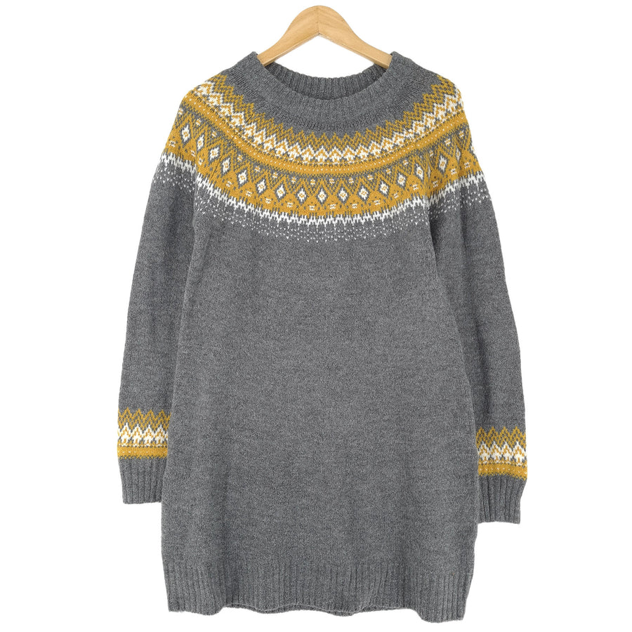 Nordic Pullover grau Scandinavian Fair-Isle-Muster Vintage Warm Strick Damen Größe S