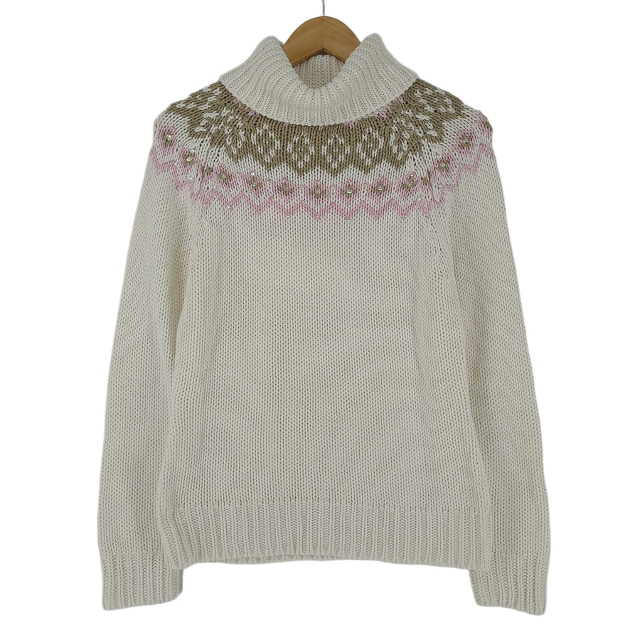 Nordic pull Beige Scandinavian motif Fair Isle Vintage Warm maille Femme taille S