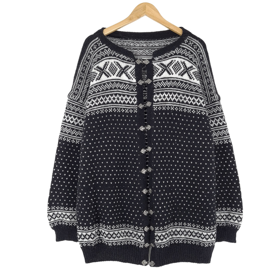 gilet noir Nordic Scandinavian motif Fair Isle Vintage Warm Femme taille 4XL
