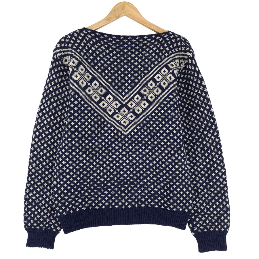 Nordic pull bleu Scandinavian motif Fair Isle Vintage Warm maille Femme taille M