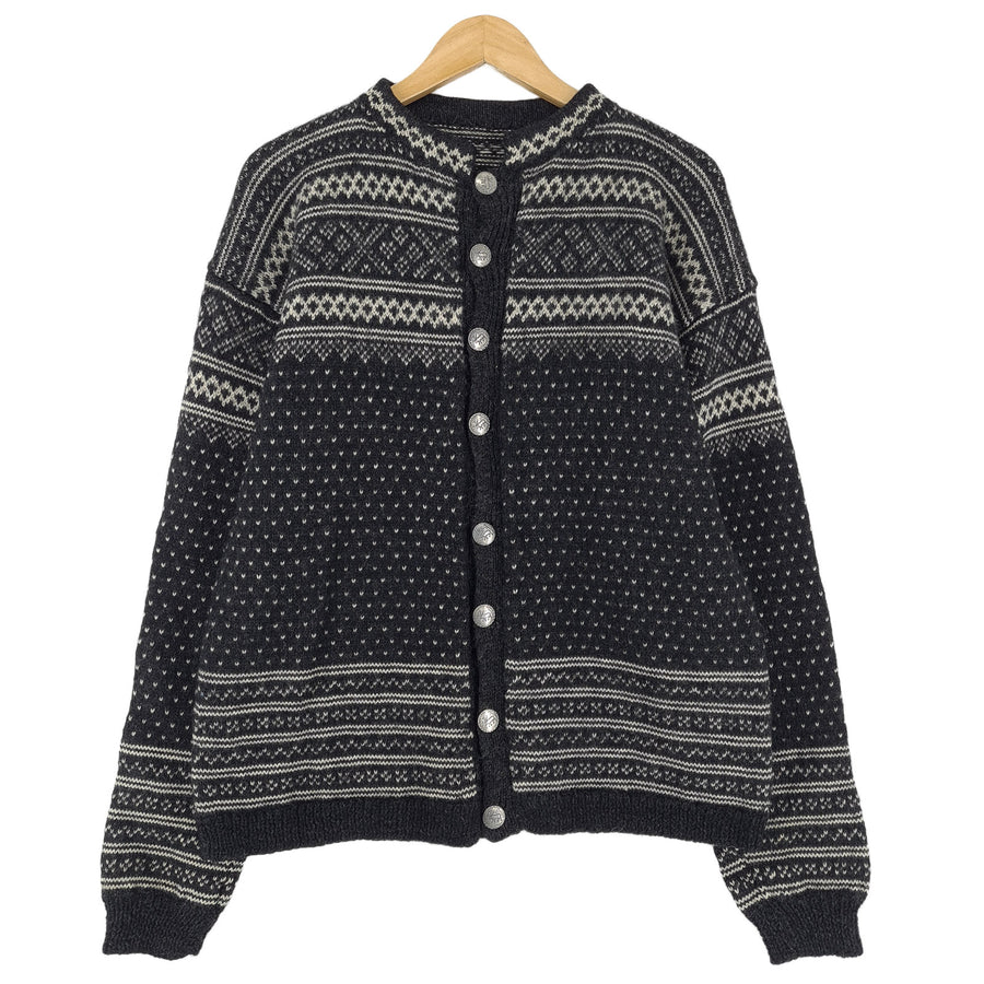 Strickjacke grau Nordic Scandinavian Fair-Isle-Muster Vintage Warm Strick Damen Größe XL
