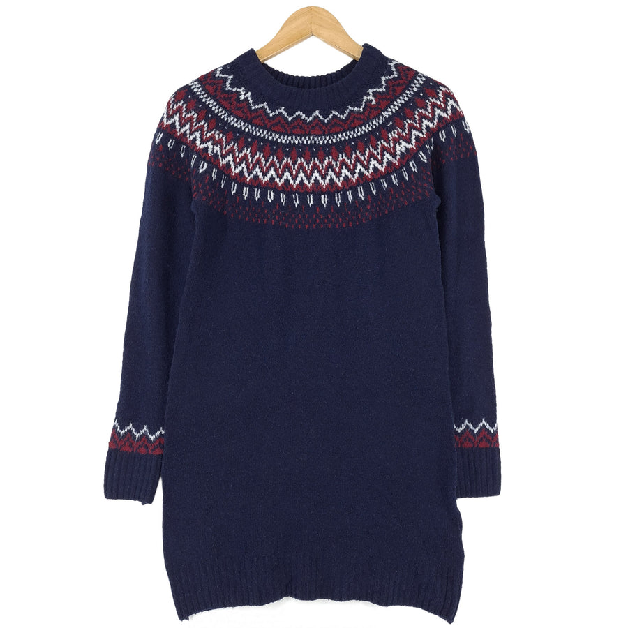 Nordic pull bleu Scandinavian motif Fair Isle Vintage Warm maille Femme taille XS