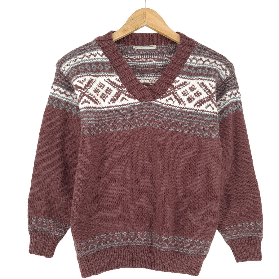 Vintage Signy'S Hand Knitted Nordic Pullover Bordeaux Scandinavian Damen Größe S
