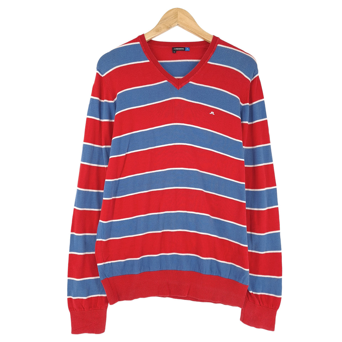 J.Lindeberg Vintage Mens Pullover Sweater Cotton Striped Classic Knit Size XL, front view, image 1 of 7