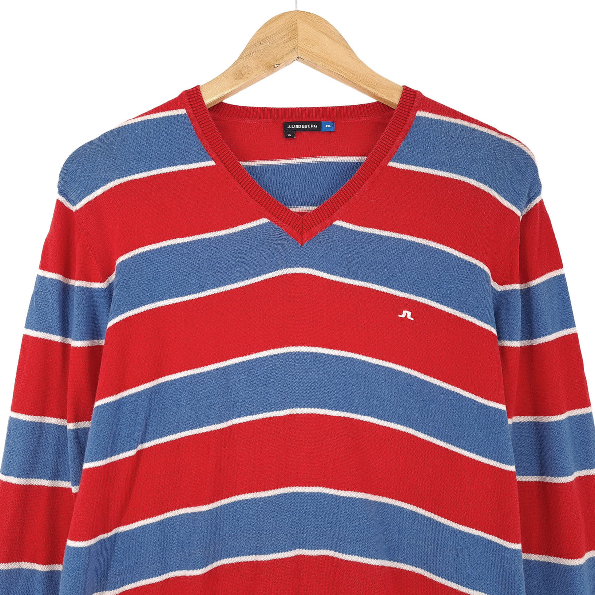 J.Lindeberg Vintage Mens Pullover Sweater Cotton Striped Classic Knit Size XL, back view, image 2 of 7