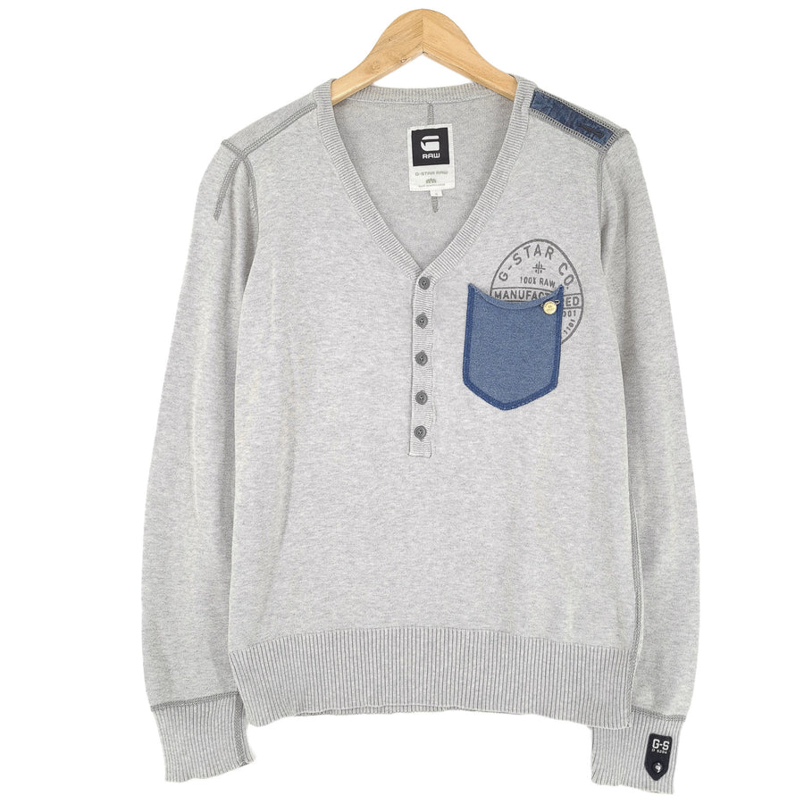 G-Star Vintage Homme Pullover pull coton gris classique maille Knitwear taille S