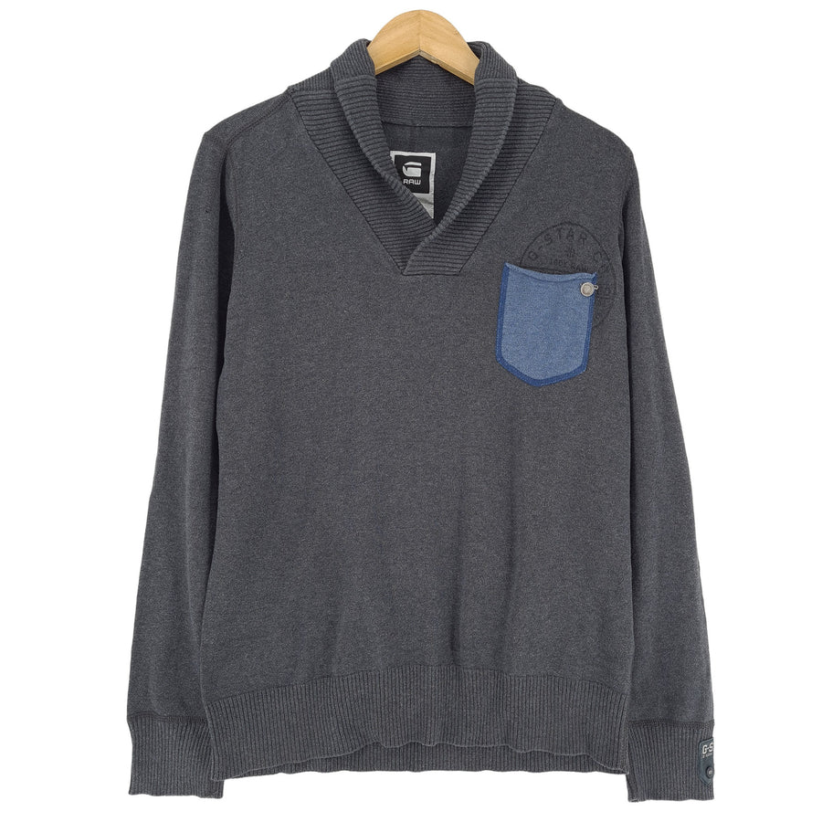 G-Star Vintage Homme Pullover pull coton gris classique maille Knitwear taille M