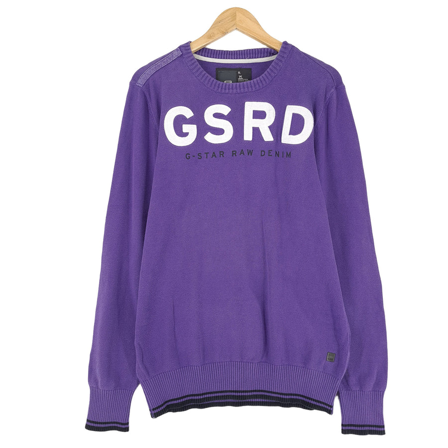 G-Star Vintage Homme Pullover pull violet coton classique maille Knitwear taille XL