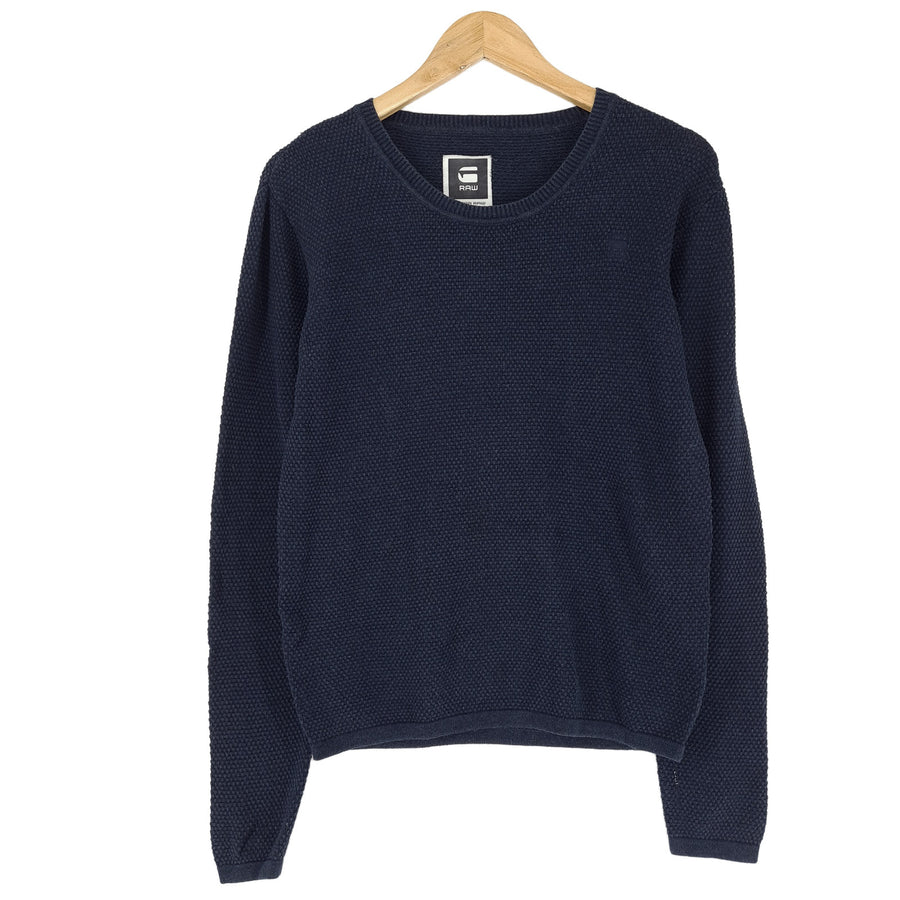 G-Star Vintage Homme Pullover pull coton bleu classique maille Knitwear taille S