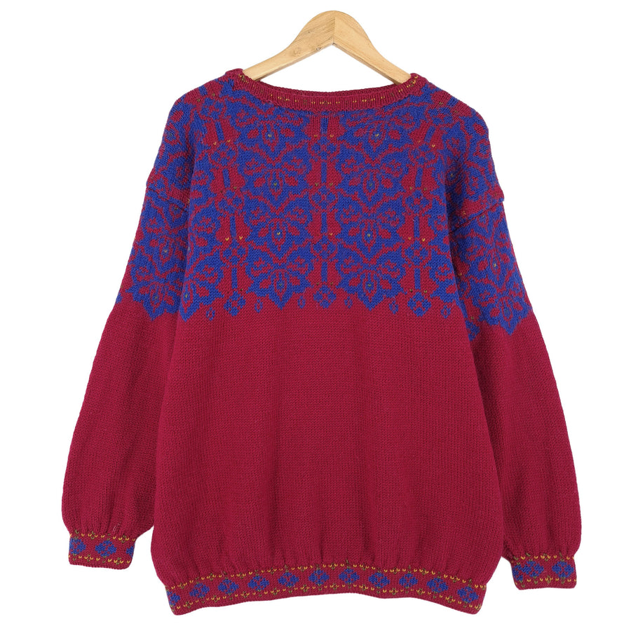 Nordic Pullover Scandinavian Fair-Isle-Muster Vintage Warm Strick Damen Größe XL