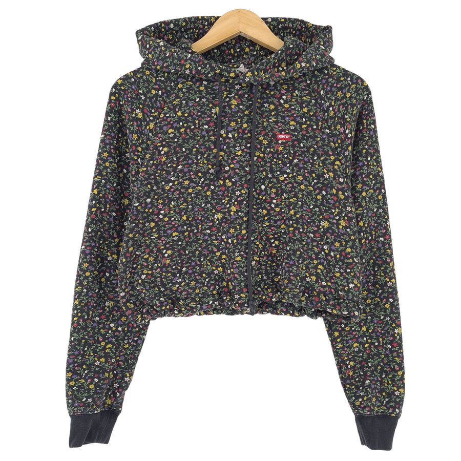 Levi's Vintage Damen Zip Kapuzenpullover Floral mit Kapuze Sweatshirt Hood Freizeit Größe XS