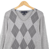 Tommy Hilfiger Vintage Mens Pullover Sweater Grey Cotton Argyle Classic Knit Size M, back view, image 2 of 7