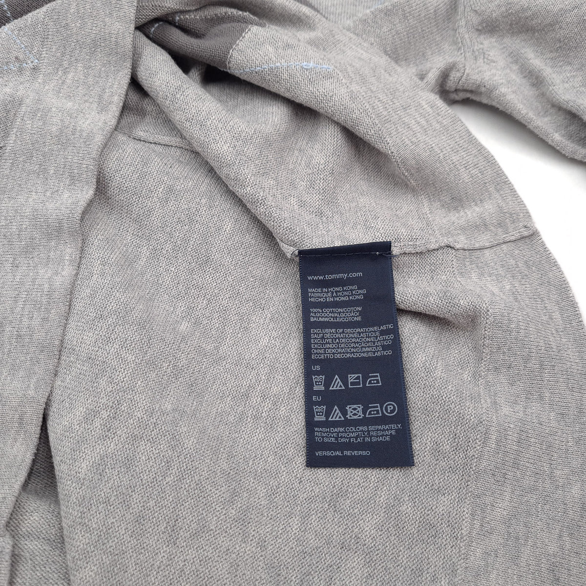 Tommy Hilfiger Vintage Mens Pullover Sweater Grey Cotton Argyle Classic Knit Size M, detail view 3, image 5 of 7