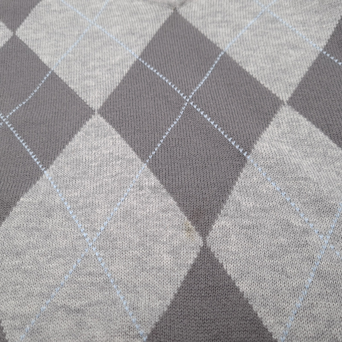 Tommy Hilfiger Vintage Mens Pullover Sweater Grey Cotton Argyle Classic Knit Size M, detail view 5, image 7 of 7