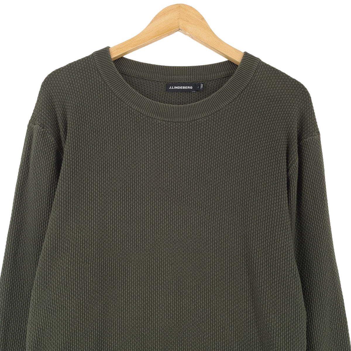 J.Lindeberg Vintage Mens Pullover Sweater Green Cotton Classic Knit Knitwear Size L, back view, image 2 of 6
