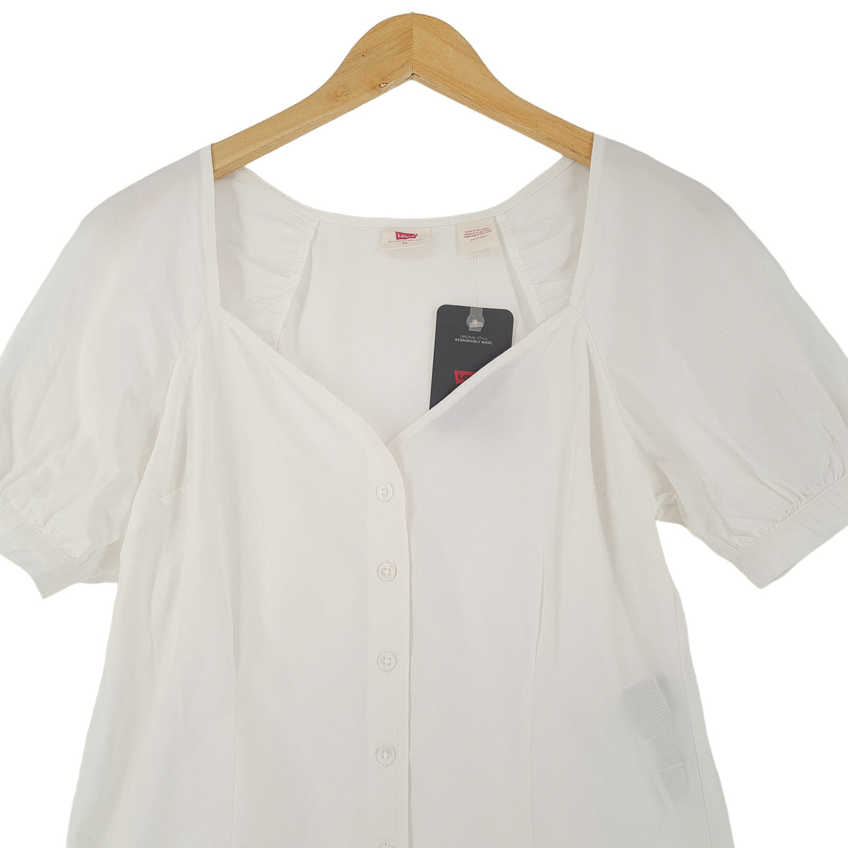 Levi's Blouse White Cotton Smart Top Elegant Office Workwear Women Size XS, back view, image 2 of 10