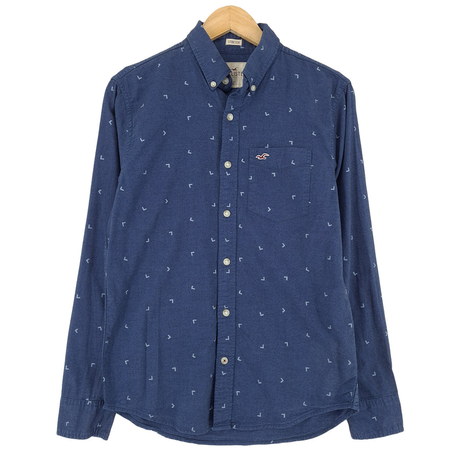 Hollister Vintage męska koszula niebieski geometryczny bawełna z guzikami dopasowany krój codzienne rozmiar XS