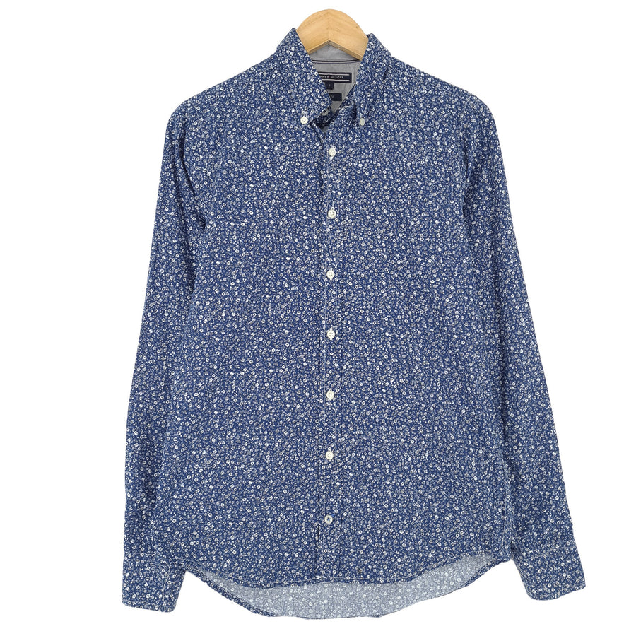 Tommy Hilfiger Vintage męska koszula niebieski Floral bawełna z guzikami dopasowany krój rozmiar S