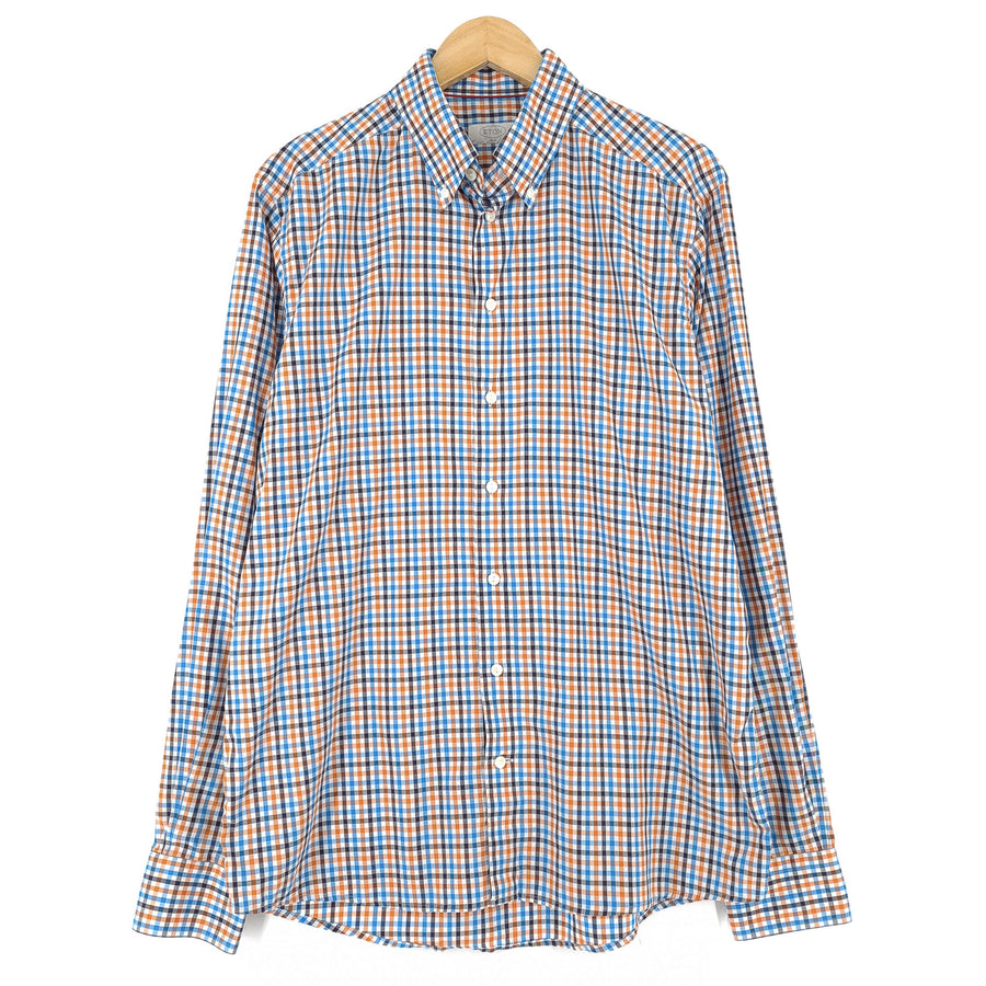 Eton Mens Formal Shirt Check Cotton Business Slim Fit Size 17 43