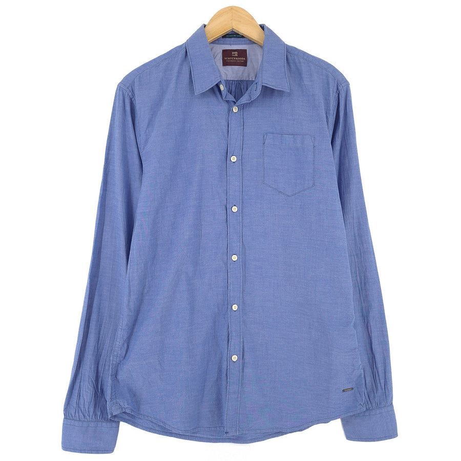 Scotch & Soda Vintage męska koszula niebieska bawełna z guzikami codzienne na co dzień rozmiar L
